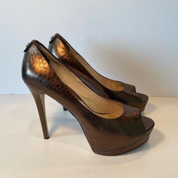 MICHAEL Michael Kors Women Brown Leather Fish Scale Pump Shoes US 8.5M - Picture 2 of 9